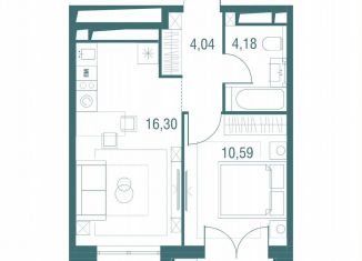 Однокомнатная квартира на продажу, 36 м2, Одинцово