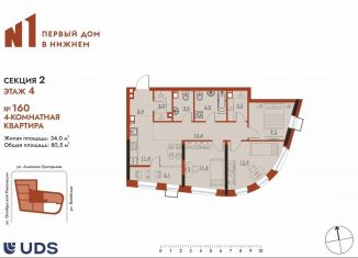 Продаю 4-ком. квартиру, 80.5 м2, Нижний Новгород, метро Чкаловская