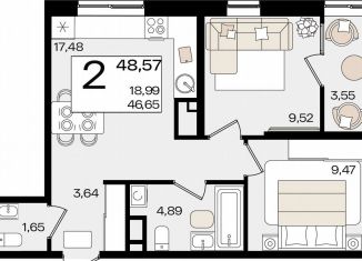 Продается 2-ком. квартира, 48.6 м2, Краснодар, Сормовская улица, 1/2к2, Сормовская улица