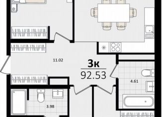 Продаю трехкомнатную квартиру, 92.5 м2, Краснодар