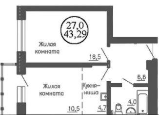 Продам двухкомнатную квартиру, 43.3 м2, Новосибирск, Дзержинский район