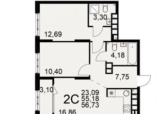 2-ком. квартира на продажу, 56.7 м2, Рязань, Московский район