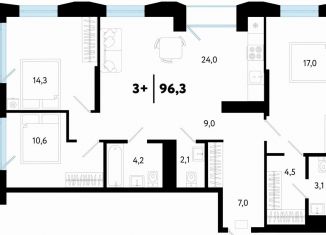 Продажа 3-ком. квартиры, 96.3 м2, Тюмень, Ленинский округ, улица Судостроителей, 56