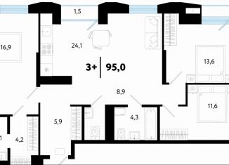 Продаю трехкомнатную квартиру, 95 м2, Тюмень, Ленинский округ, улица Судостроителей, 56