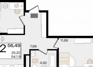 Продаю 2-ком. квартиру, 56.5 м2, Краснодар, микрорайон ХБК, Сормовская улица, лит1/1