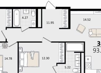 3-комнатная квартира на продажу, 93 м2, Краснодар, микрорайон ХБК