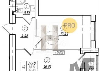 Продам однокомнатную квартиру, 38.1 м2, Калининград, Московский район