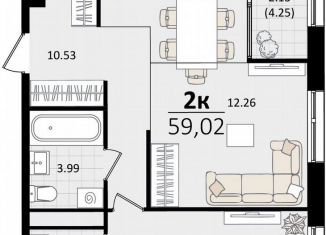 Продаю однокомнатную квартиру, 59 м2, Краснодар, микрорайон ХБК