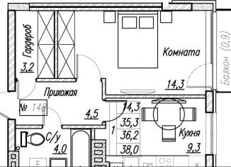 Продаю 1-комнатную квартиру, 36.2 м2, Калининградская область