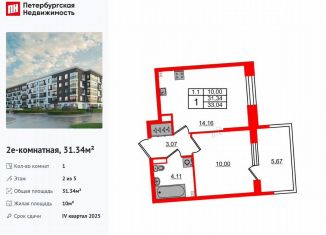 Продам 1-комнатную квартиру, 31.3 м2, Санкт-Петербург, метро Звёздная