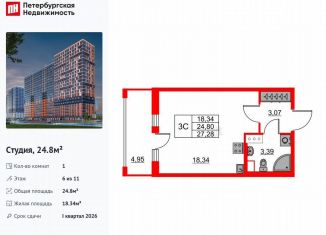 Продаю квартиру студию, 24.8 м2, Ленинградская область