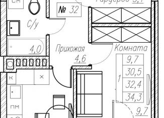 1-ком. квартира на продажу, 32.4 м2, Калининградская область