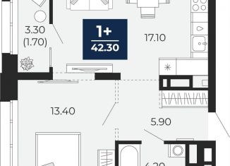 1-ком. квартира на продажу, 40.6 м2, Тюмень, Центральный округ