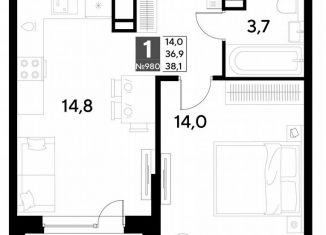 Продаю 1-комнатную квартиру, 38.1 м2, Омская область