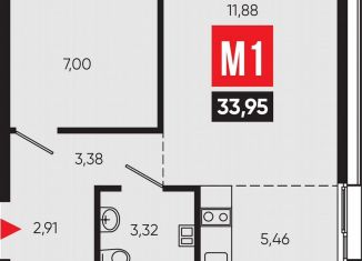 Однокомнатная квартира на продажу, 33.9 м2, Иркутская область