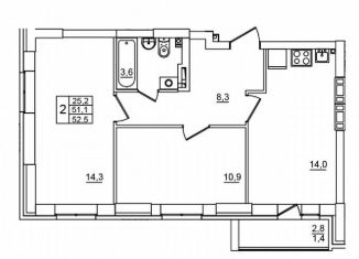 Продается двухкомнатная квартира, 52.5 м2, Волгоград