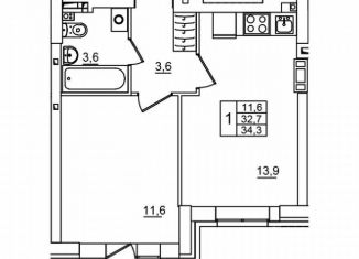 Продам 1-комнатную квартиру, 34.3 м2, Волгоградская область