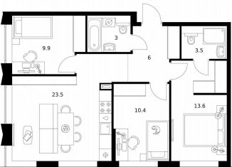 Продается трехкомнатная квартира, 69.9 м2, Москва