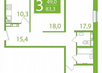 Продаю 3-ком. квартиру, 83.3 м2, Томская область, улица Пришвина, 46