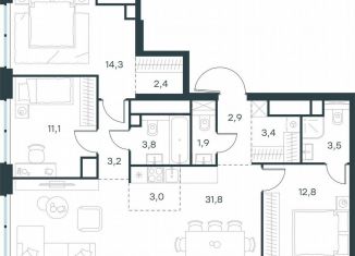 4-ком. квартира на продажу, 94.1 м2, Москва, жилой комплекс Левел Звенигородская, к2