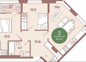 2-комнатная квартира на продажу, 61.9 м2, Пенза, жилой комплекс Норвуд, с5, Железнодорожный район