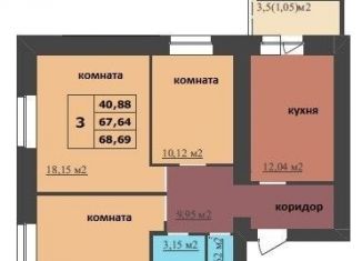 Продается трехкомнатная квартира, 68.7 м2, Ярославль