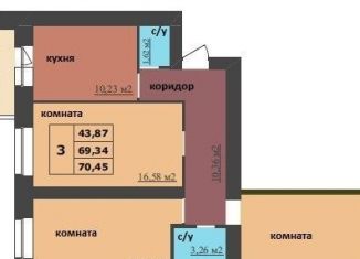 Трехкомнатная квартира на продажу, 70.5 м2, Ярославль, Дзержинский район