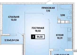 Продается 2-ком. квартира, 54 м2, Краснодар, микрорайон Губернский