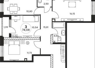 Продажа 3-ком. квартиры, 75 м2, Ростов-на-Дону, Ашхабадский переулок, 2/46, ЖК Ленина, 46