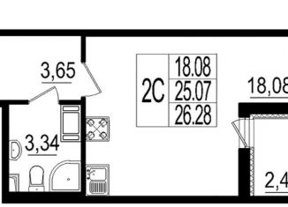 Квартира на продажу студия, 25.1 м2, Санкт-Петербург, муниципальный округ Сосновая Поляна, проспект Будённого, 23к1