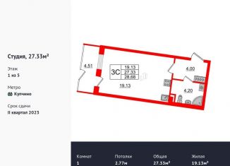 Продаю квартиру студию, 26.8 м2, Санкт-Петербург, муниципальный округ Пулковский Меридиан