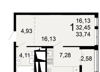 Продажа однокомнатной квартиры, 33.7 м2, Рязанская область