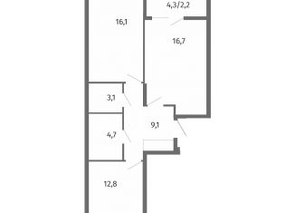 2-ком. квартира на продажу, 64.7 м2, Калининград, улица Маршала Борзова, 107, ЖК Альпы