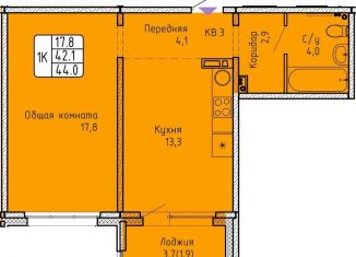 Продам 1-ком. квартиру, 44 м2, Новосибирск, улица Александра Чистякова, 22/1, метро Студенческая