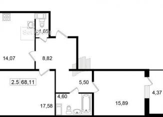 Продажа 2-комнатной квартиры, 67 м2, Кудрово, Центральная улица, 50, ЖК Вена