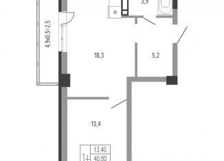 Продажа 1-комнатной квартиры, 43.3 м2, Краснодар, Прикубанский округ