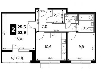 Продается 2-комнатная квартира, 52.9 м2, Москва, станция Водники