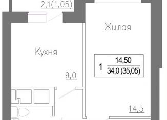 1-комнатная квартира на продажу, 35.1 м2, деревня Сабурово, жилой комплекс ЗаМитино, к1