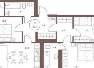 Продажа 3-комнатной квартиры, 92.5 м2, Пензенская область