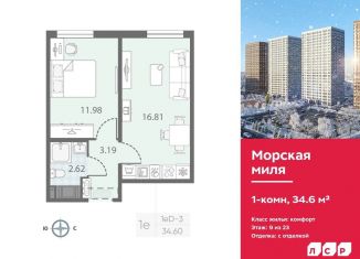 Продается однокомнатная квартира, 34.6 м2, Санкт-Петербург, метро Автово
