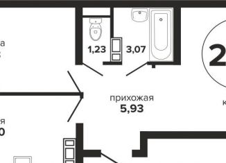 Продается двухкомнатная квартира, 58.1 м2, Краснодар, Российская улица, 257/7лит1, микрорайон Завод Радиоизмерительных Приборов