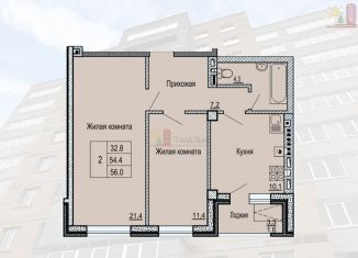 Двухкомнатная квартира на продажу, 56.3 м2, Батайск, Коммунистическая улица, 188А