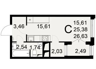 Квартира на продажу студия, 26.6 м2, Тула, Привокзальный территориальный округ