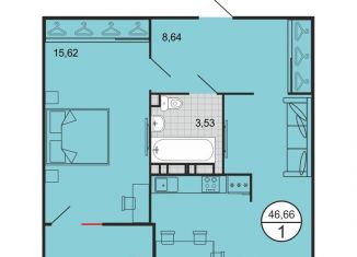 Продажа 1-комнатной квартиры, 46.6 м2, Краснодар, Прикубанский округ