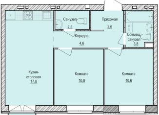 Двухкомнатная квартира на продажу, 52.7 м2, село Первомайский