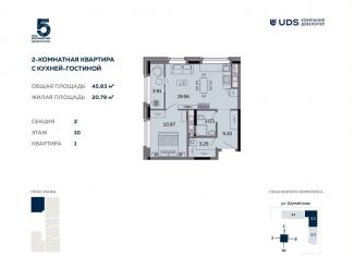 Продажа двухкомнатной квартиры, 45.8 м2, Ижевск, ЖК Пять Континентов