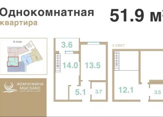 Однокомнатная квартира на продажу, 68.1 м2, село Мысхако, Шоссейная улица, 27