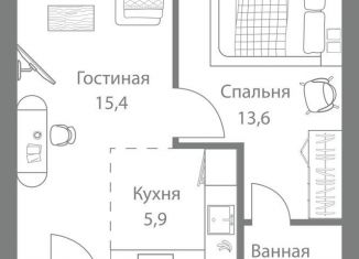 Двухкомнатная квартира на продажу, 46.1 м2, Москва, станция Немчиновка