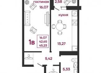 Продам 1-комнатную квартиру, 45.2 м2, Пенза, Железнодорожный район, улица Баталина, 31