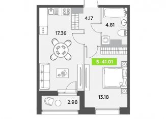 Продам 1-комнатную квартиру, 41 м2, Санкт-Петербург, метро Купчино